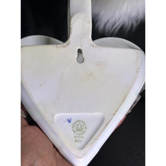 B&G Blue White Copenhagen Porcelain Christmas Heart Wall Planter Vase Pocket - Picture 4 of 6